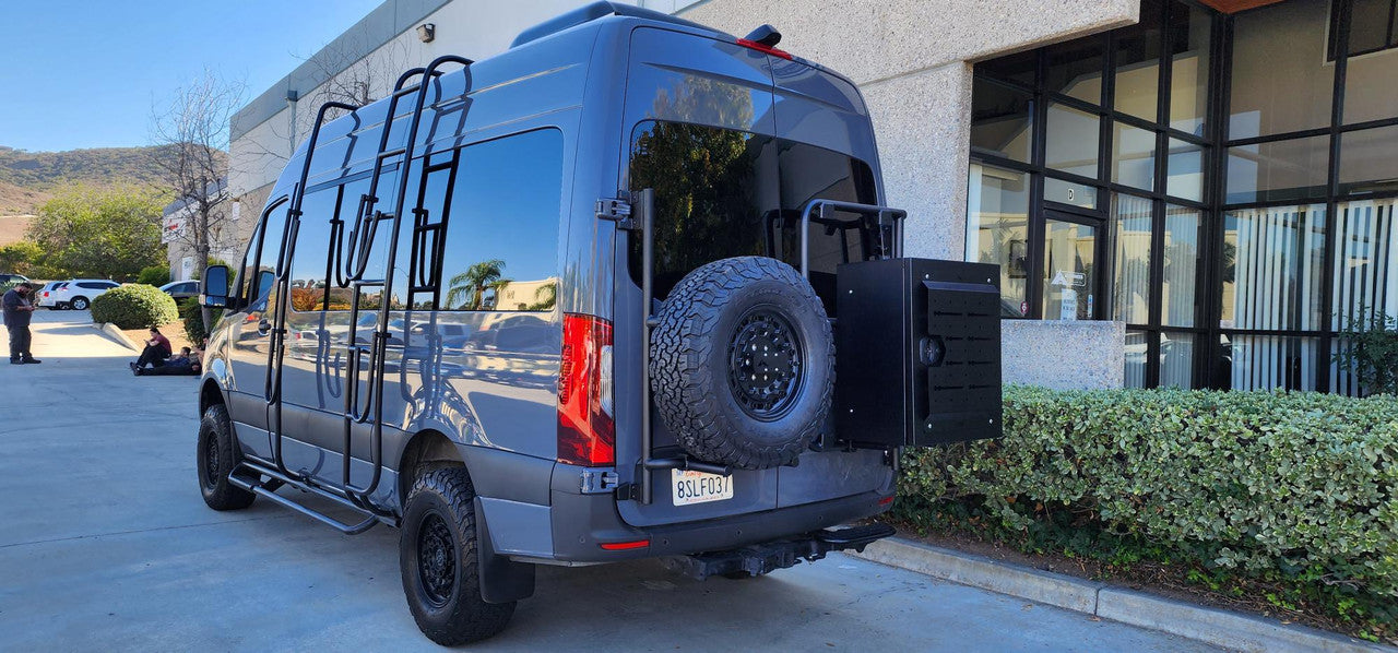 ALUMINESS - REAR DOOR BOX/TIRE RACK (Sprinter 2019+)