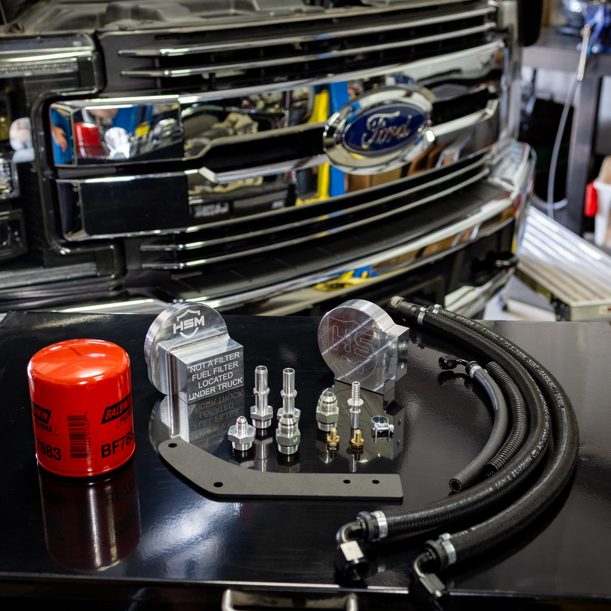 HS MOTORSPORTS | 2017-2025 Ford 6.7L Power Stroke Upper Fuel Filter Relocation Kit